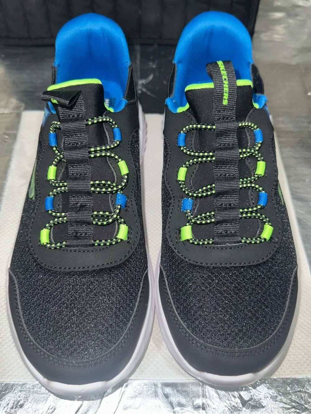 Skechers Kids Black Blue Lime Green Slip-On Sneakers